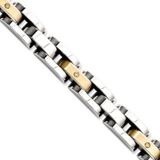 Stainless Steel and 14k Gold w/Diamonds 8.5" Bracelet Jewelry