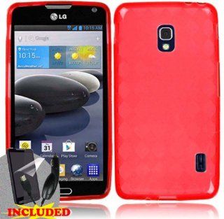 LG Optimus F6 D500 / MS500 (T Mobile/MetroPCS) One Piece TPU Rubber Fitted Mold Case Cover, Red + LCD SCREEN PROTECTOR & CAR CHARGER Cell Phones & Accessories