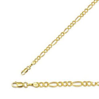 24" 10K Yellow Gold 4.0mm (1/6") Polished Diamond Cut Royal Figaro Link w/ Lobster Clasp Jewelry