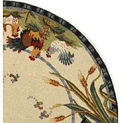 Hand hooked Roosters Ivory Wool Rug (5'6 Round) Round/Oval/Square