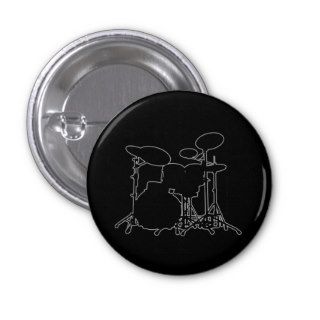 Black & White Drum Kit Silhouette   For Drummers Button