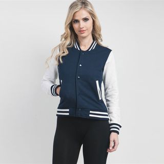 Stanzino Women's Navy and White Varsity Style Jacket Stanzino Jackets