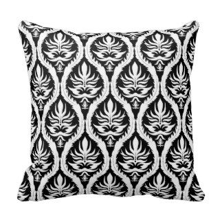 White on Black Damask Floral Pillow