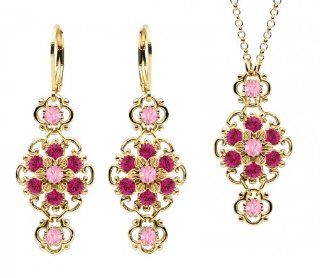 Lucia Costin Silver, Light Pink, Fuchsia Crystal Jewelry Set, Expressive Jewelry