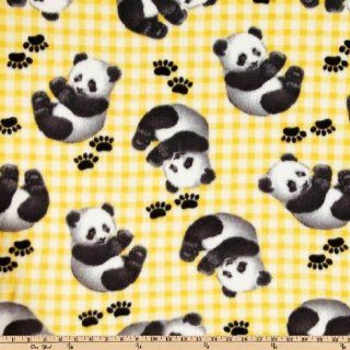 60'' Wide Wonderama Fleece Pandas Yellow Fabric By The Yard