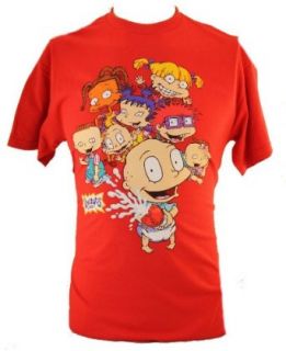 Rugrats (Classic Nicktoon) Mens T Shirt   Full Cast Milk Squeeze Image on Red (X Small) Clothing