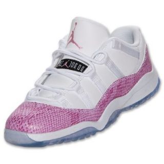 NIKE Girls' Preschool Air Jordan Retro 11 Low Basketball Shoes, White/Metallic Platinum/Dynamic Pink Shoes