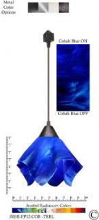 Jezebel Radiance Flame Track Lighting Pendant Small. Hardware Brown. Glass Cobalt Navy Blue    