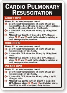 Cardio Pulmonary Resuscitation   Adult CPR, Child CPR, Infant CPR   Phone 911 Or Send Someone To Call, Plastic Sign, 14" x 10"  Yard Signs  Patio, Lawn & Garden