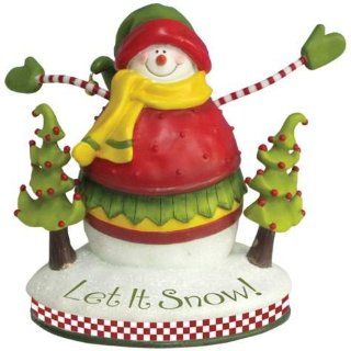 Smiling Snowman Figurine with Christmas Trees & Let It Snow Slogan   Collectible Figurines