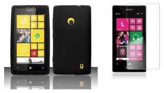 Nokia Lumia 521 / 520   Accessory Kit   Black Silicone Gel Cover + Atom LED Keychain Light + Screen Protector Cell Phones & Accessories