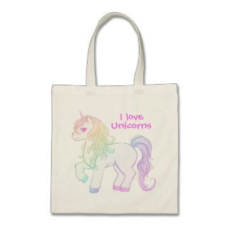 Cute kawaii rainbow colored unicorn pony tote bags