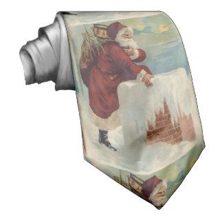 Santa Stepping Into A Chimney With Gifts Custom Tie