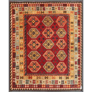 Afghan Hand knotted Mimana Kilim Red/ Ivory Wool Rug (8'4 x 9'10) 7x9   10x14 Rugs