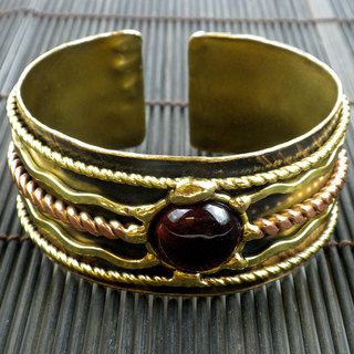 Brass Red Tigers Eye Focus Cuff (South Africa) Global Crafts Bracelets