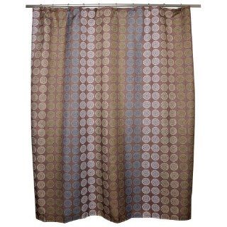 Moge Geo Circle Fabric Shower Curtain In Shades Of Brown, Lime, Steel Blue, White & Khaki  Circle Shower Curtain Polyester  