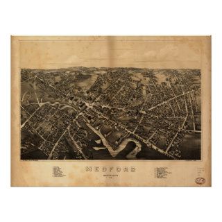 Medford Massachusetts 1880 Antique Panoramic Map Print