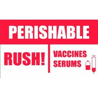 Polar Tech TAL507 Temperature Awareness Label, Perishable Rush Vaccines Serums, 5" Length x 3" Width Science Lab Consumables