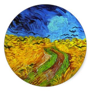 Van Gogh Wheatfield with Crows (F779) Fine Art Round Sticker