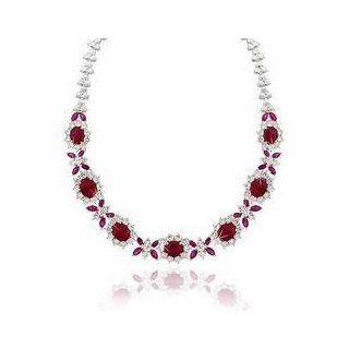 Sterling Silver Simulated Diamond & Ruby Necklace Glitzs Jewelry