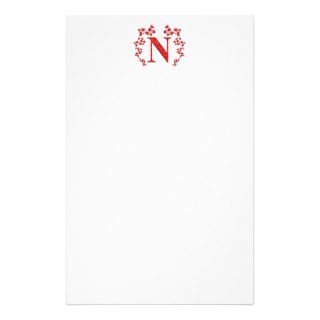 Monogram Letter N Red Leaves Stationery Paper
