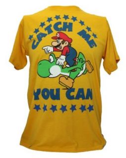 Super Mario Brothers Mens T Shirt   "Catch Me If You Can" Mario Riding Yoshi Clothing
