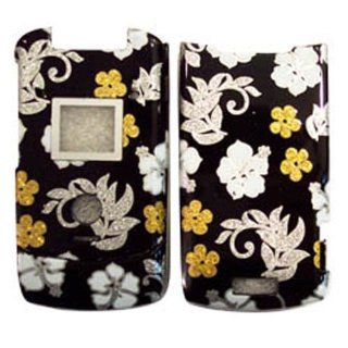 Hard Plastic Snap on Cover Fits Motorola V3xx RAZR Silver Flowers/Black(Sparkle) AT&T, Cingular Cell Phones & Accessories