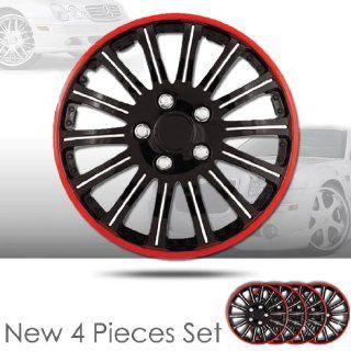 15" 14 Spikes Black Hubcap Covers with Red Rim Brand New Set of 4 Pieces 527 Automotive