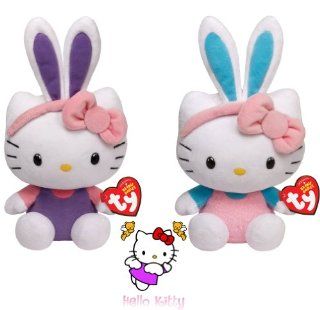 Ty Beanie Babies Hello Kitty  Turquoise and Purple Ears set of 2 Plush Easter Toys Toys & Games