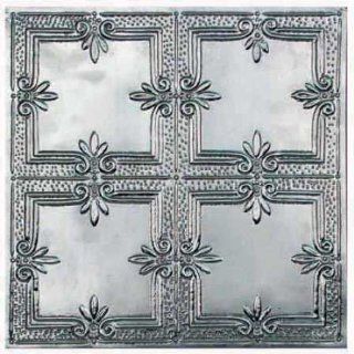 Package of 6   12" x 12" Vintage Look Reproduction Galvanized Metal Embossed Tin Dots and Shells Tiles   Decorative Tiles