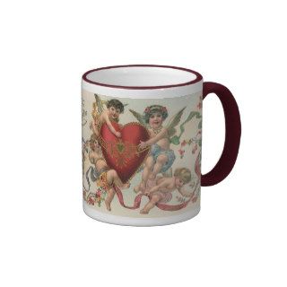 Vintage Valentines, Victorian Cupids Angels Heart Coffee Mugs