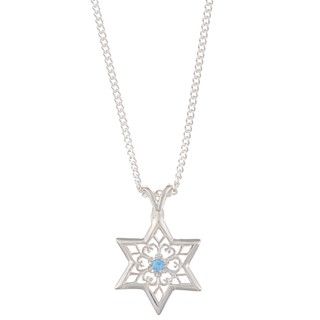 Sterling Silver Blue Topaz Floral Star of David Necklace Gemstone Necklaces