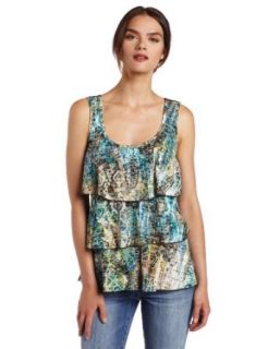 AGB Women's Burnout Sleeveless Tiered Top With Crochet Back, Pattern D, X Large Fashion T Shirts