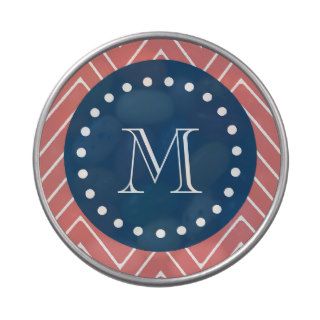 Navy Blue, Peach Chevron Pattern  Your Monogram Jelly Belly Candy Tins