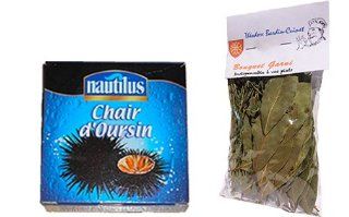 french flesh of sea urchin 6 toasts NAUTILUS   1 x 2, 57 oz each can + 1 x bag of bouquet garni Thodore Bardin Cuinet chair d' oursin  Gourmet Gift Items  Grocery & Gourmet Food