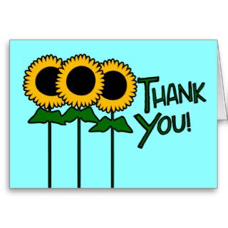 Thank You With Three Outlined Sunflowers Greeting Card