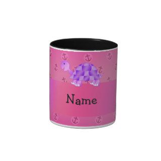 Personalized name purple turtle pink anchor coffee mugs