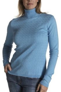 Red Moon Women's Long Sleeve Cotton Cashmere Blend Cable Front Turtleneck Sweater, Blue Mix, Large