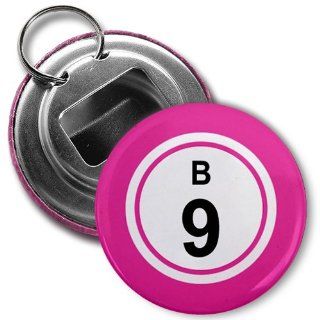 BINGO BALL B9 NINE PINK 2.25 inch Button Style Bottle Opener with Key Ring  