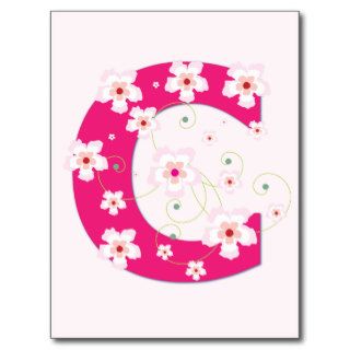 Monogram initial C pretty pink floral postcard