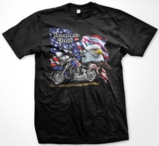 American Pride Motorcycle with Bald Eagle Mens T shirt, Trendy Hot Chopper Mens Shirt, Medium, Black Clothing