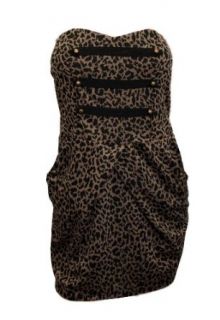 Plus Size Animal Print Military Dress Brown   1X