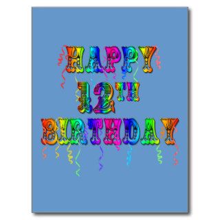 Happy 12th Birthday Gifts and Birthday Apparel Post Cards
