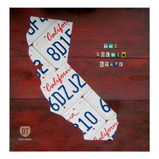 California License Plate Map Print