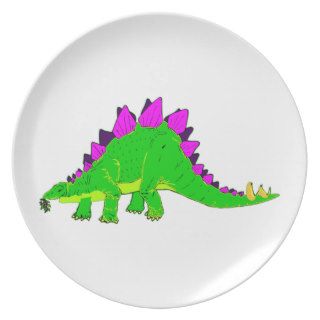 Green Pink Stegosaurus Dinosaur Party Plate