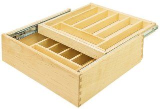 Double Cutlery Drawer, baltic birch wood, solid maple silverware dividers, 521x533x106mm