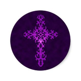 Purple Tribal Gothic Cross Round Stickers