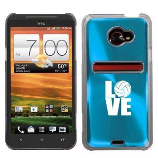 Light Blue HTC Evo 4G LTE Aluminum Plated Hard Back Case Cover N235 Love Volleyball Cell Phones & Accessories