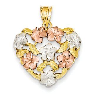 14K Yellow Gold Plumeria Heart Pendant Jewelry