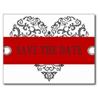 Modern Chic Damask Floral Heart Save The Date Postcard